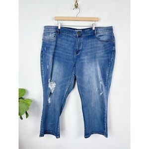 Lane Bryant Flex Magic Waistband Distressed Mid-Rise Boyfriend Capri Jean Sz 22